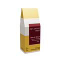 12 oz bag of The Coffee Roost Hearth Blend dark roast coffee with gold, burgundy, brown, and warm-cream geometric packaging.
